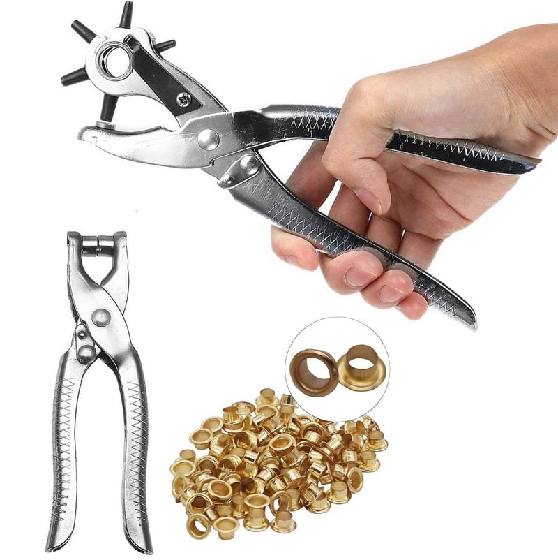 ZEUTER ZEUTER 2 Pc Leather Hole Punch Grommet Setting Tool MultiFunction Metal Handheld Leather Belt Hole Punch Tool Set Eyelet Pliers Button Setter Tool Kit for Belt Cardboard Silver  - Image 1