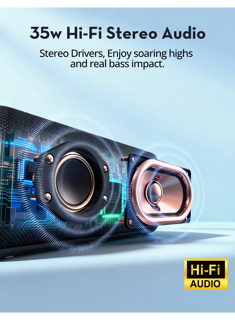 RAVPOWER Bluetooth Speaker 45W Powerful Sound Deep Bass RGB Lights Stereo Wireless Speaker Portable Outdoor Party Speaker Black RP-SK004 Black - Image 5