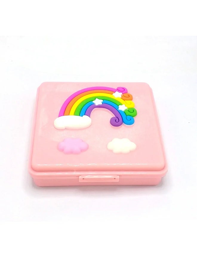 Cute Rainbow Cloud Baby Teeth Box Large Square Women's Baby Teeth Collection Storage With Cotton Swab And Hair Removal Bottle-Color:Pink-Specifications:Inner Powder  - Image 1
