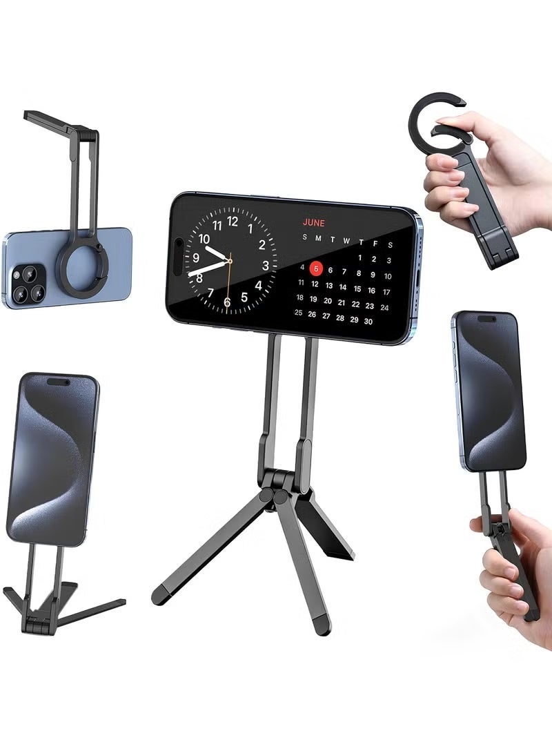 Steel Mini Magnetic Phone Tripod Stand with 2 Magnet Rings for Cell phones & Tablets, Magsafe Phone Holder Tripod Mount for Smartphones iPhone 16 15 14 13 12 Pro Max Plus Series - Image 1