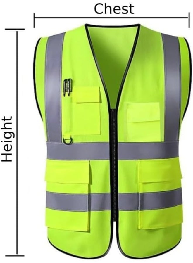 Poaker 5 Pocket Safety Jacket Reflective Workwear With Zip 3 Band Security Mobile Phone Pocket And Pen And Pencil Holder - Image 3