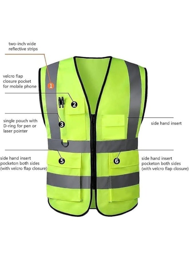 Poaker 5 Pocket Safety Jacket Reflective Workwear With Zip 3 Band Security Mobile Phone Pocket And Pen And Pencil Holder - Image 5