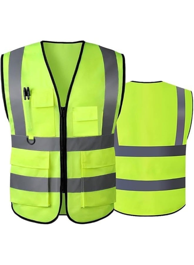 Poaker 5 Pocket Safety Jacket Reflective Workwear With Zip 3 Band Security Mobile Phone Pocket And Pen And Pencil Holder - Image 1