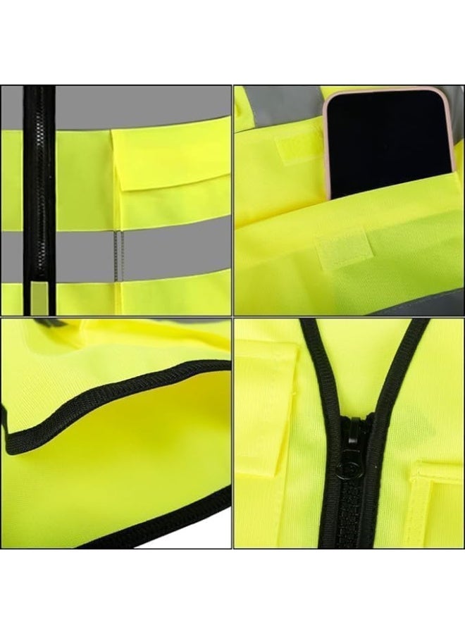 Poaker 5 Pocket Safety Jacket Reflective Workwear With Zip 3 Band Security Mobile Phone Pocket And Pen And Pencil Holder - Image 4