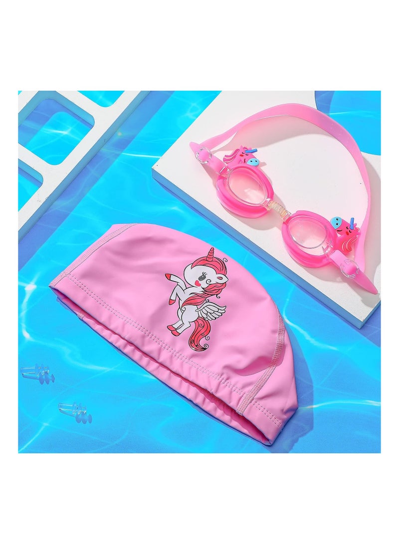 KASTWAVE Kids Swim Cap Swimming Goggles, Toddler Swimming Cap with Ear Plugs, Waterproof Kids Cloth Bathing Cap Goggles for Children, Boys, Girls Age 3-12, Lovely Cute Cartoon - Image 4