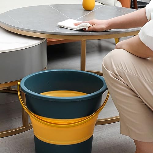 Zollyss, Foldable Bucket for Bathroom Cleaning 10 Litre, Car Wash, Foot Soak Hot/Cold Water, Small Yellow Blue - Image 2