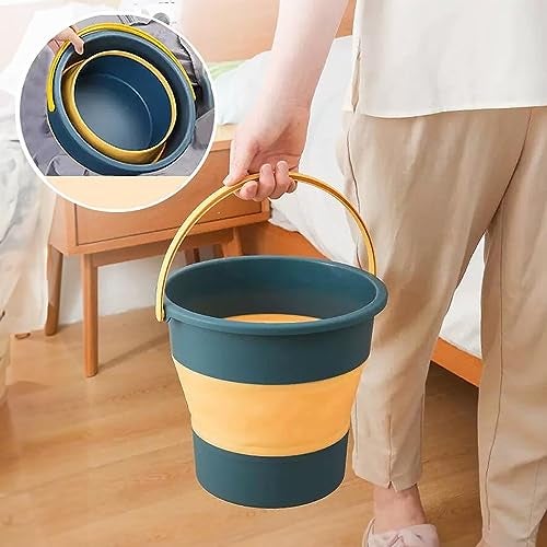Zollyss, Foldable Bucket for Bathroom Cleaning 10 Litre, Car Wash, Foot Soak Hot/Cold Water, Small Yellow Blue - Image 1