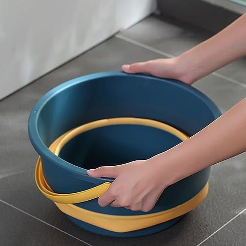 Zollyss, Foldable Bucket for Bathroom Cleaning 10 Litre, Car Wash, Foot Soak Hot/Cold Water, Small Yellow Blue - Image 4