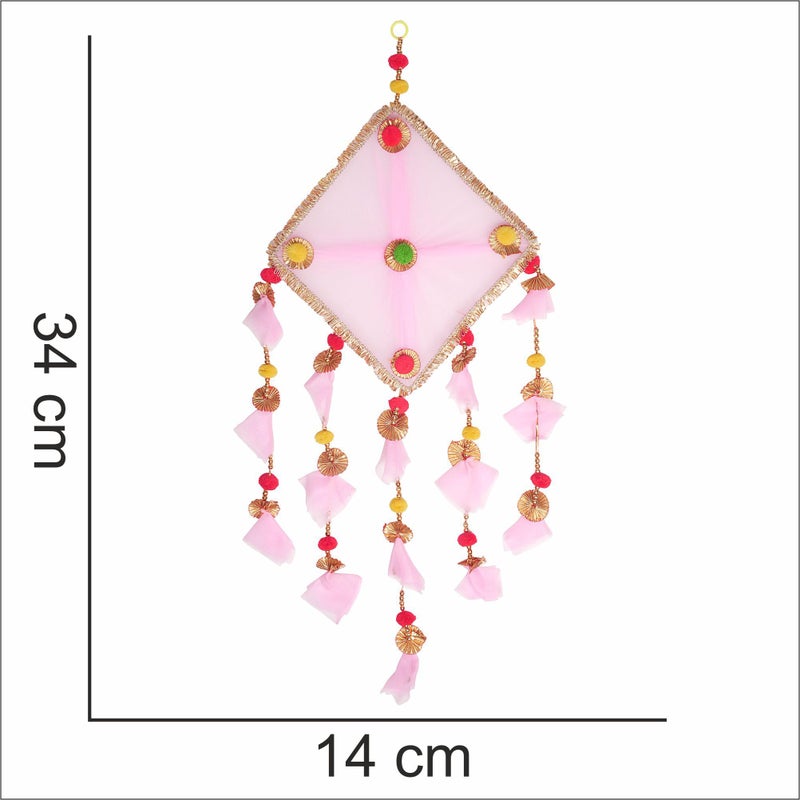ProKart Premium Tissue Net Fabric Handmade Colorful Pom Pom Kite Hanging Decoration for Wall/Door Hanging Home Décor, Office, Door, Window, Haldi, Mehndi, Festival Decoration Items (Baby Pink) - Image 3
