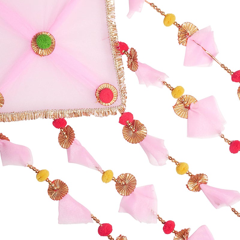 ProKart Premium Tissue Net Fabric Handmade Colorful Pom Pom Kite Hanging Decoration for Wall/Door Hanging Home Décor, Office, Door, Window, Haldi, Mehndi, Festival Decoration Items (Baby Pink) - Image 4