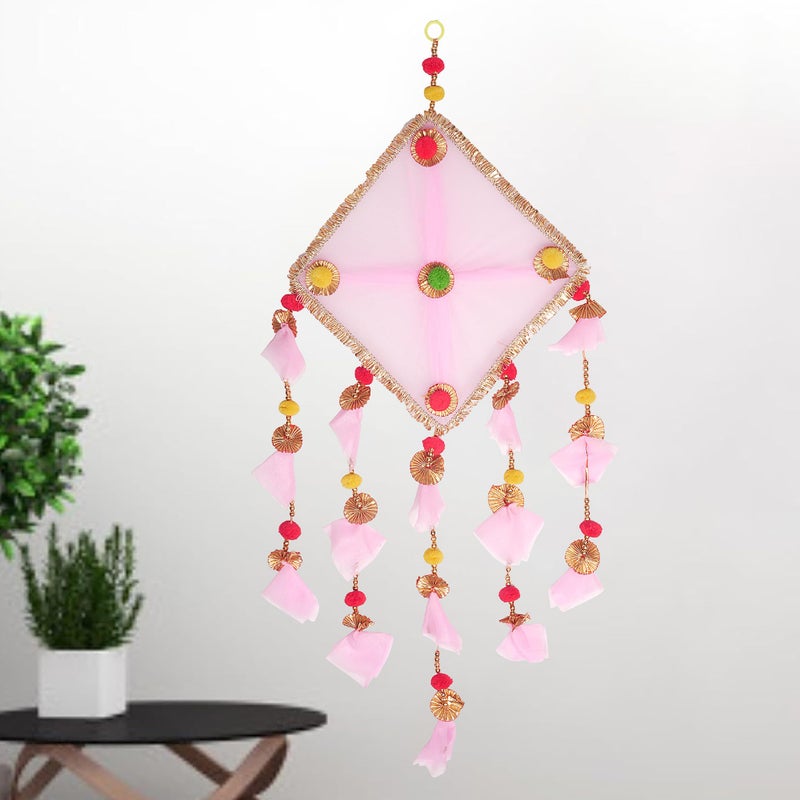 ProKart Premium Tissue Net Fabric Handmade Colorful Pom Pom Kite Hanging Decoration for Wall/Door Hanging Home Décor, Office, Door, Window, Haldi, Mehndi, Festival Decoration Items (Baby Pink) - Image 2