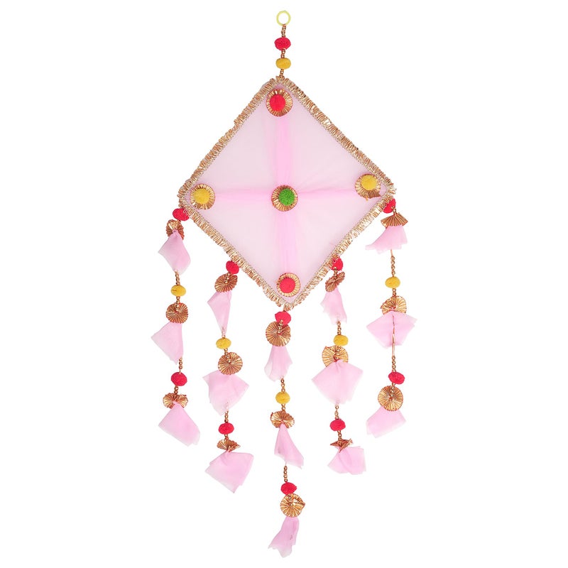 ProKart Premium Tissue Net Fabric Handmade Colorful Pom Pom Kite Hanging Decoration for Wall/Door Hanging Home Décor, Office, Door, Window, Haldi, Mehndi, Festival Decoration Items (Baby Pink) - Image 5