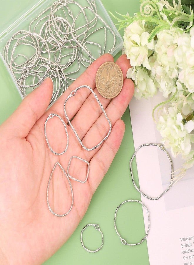 CHGCRAFT 48Pcs 8 Style Ring Open Back Bezel Pendants Oval Hollow Frame Pressed Flower Frame Charms Resin Bezel Earring Frame for DIY UV Resin Necklace Earring Jewellery Making, Platinum 20.5-46.5mm - Image 5