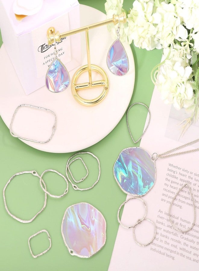 CHGCRAFT 48Pcs 8 Style Ring Open Back Bezel Pendants Oval Hollow Frame Pressed Flower Frame Charms Resin Bezel Earring Frame for DIY UV Resin Necklace Earring Jewellery Making, Platinum 20.5-46.5mm - Image 4