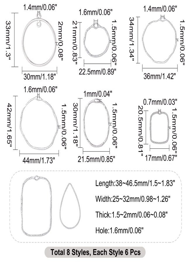CHGCRAFT 48Pcs 8 Style Ring Open Back Bezel Pendants Oval Hollow Frame Pressed Flower Frame Charms Resin Bezel Earring Frame for DIY UV Resin Necklace Earring Jewellery Making, Platinum 20.5-46.5mm - Image 2