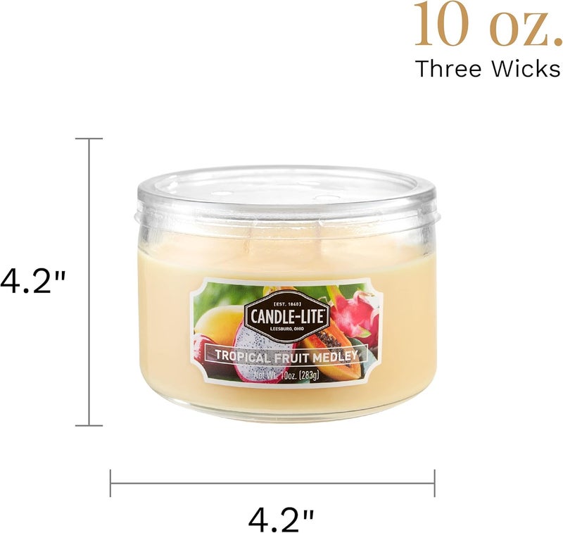 Candle-lite Scented Tropical Fruit Medley Fragrance, One 10oz. Three Wick Aromatherapy Candle with 20-40 Hours of Burn Time, Yellow Color, 10 oz - Image 5