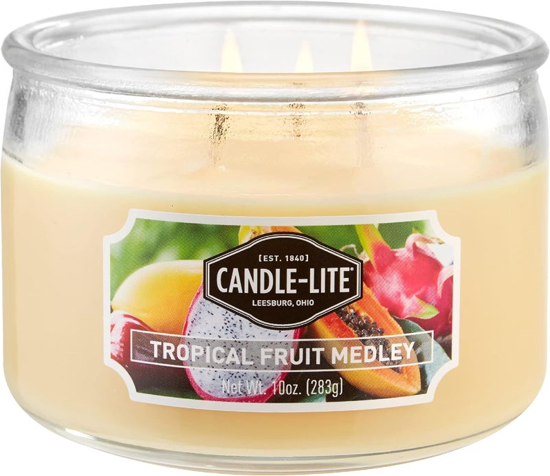 Candle-lite Scented Tropical Fruit Medley Fragrance, One 10oz. Three Wick Aromatherapy Candle with 20-40 Hours of Burn Time, Yellow Color, 10 oz - Image 1