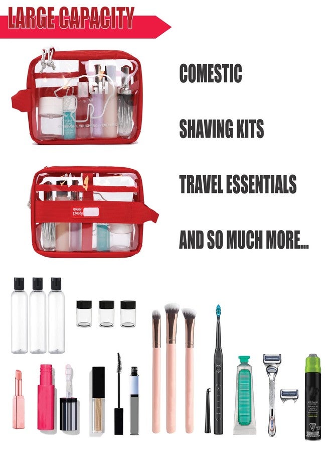 RE ROUGH ENOUGH Rough Enough Clear Toiletry Bag Travel Cosmetic Makeup Toothbrush Case Pouch Organizer for Women Men Leakproof Traveling Essentials Red - Image 3