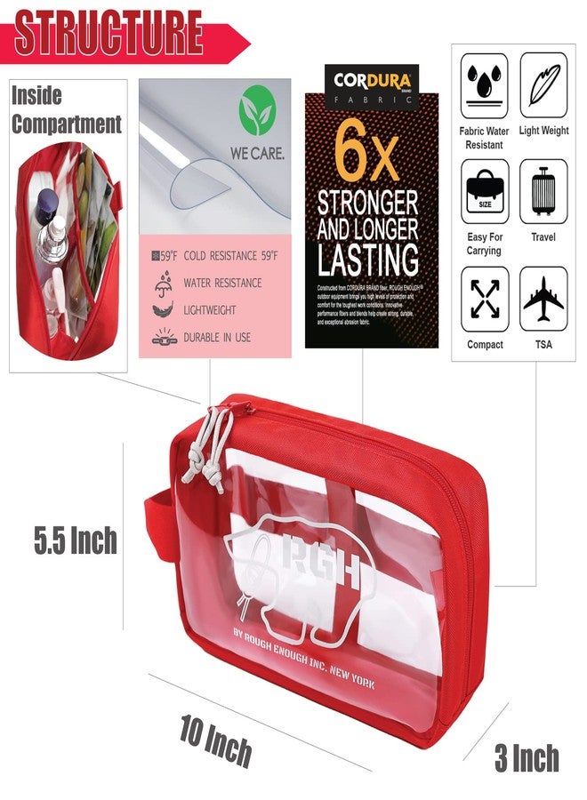 RE ROUGH ENOUGH Rough Enough Clear Toiletry Bag Travel Cosmetic Makeup Toothbrush Case Pouch Organizer for Women Men Leakproof Traveling Essentials Red - Image 2