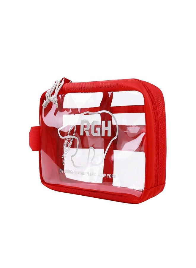 RE ROUGH ENOUGH Rough Enough Clear Toiletry Bag Travel Cosmetic Makeup Toothbrush Case Pouch Organizer for Women Men Leakproof Traveling Essentials Red - Image 1