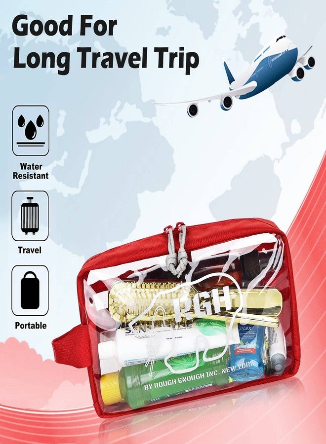 RE ROUGH ENOUGH Rough Enough Clear Toiletry Bag Travel Cosmetic Makeup Toothbrush Case Pouch Organizer for Women Men Leakproof Traveling Essentials Red - Image 5