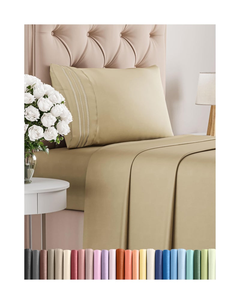 CGK Unlimited Twin Size 3 Piece Sheet Set  Comfy Breathable  Cooling Bed Sheets Set  Hotel Luxury Bedding for Women Men Kids  Teens  Deep Pockets Easy Secure Fit Soft and Wrinkle Free  OekoTex  Beige
