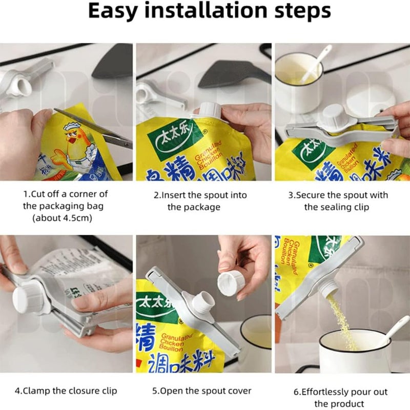 Marrone Seal Pour Food Storage Bag Clip Snack Food Storage Sealing Clips with Pour Spout Moisture Sealing Clamp with Discharge Nozzle for Kitchen Food Organization Sealing Clips 1 - Image 3
