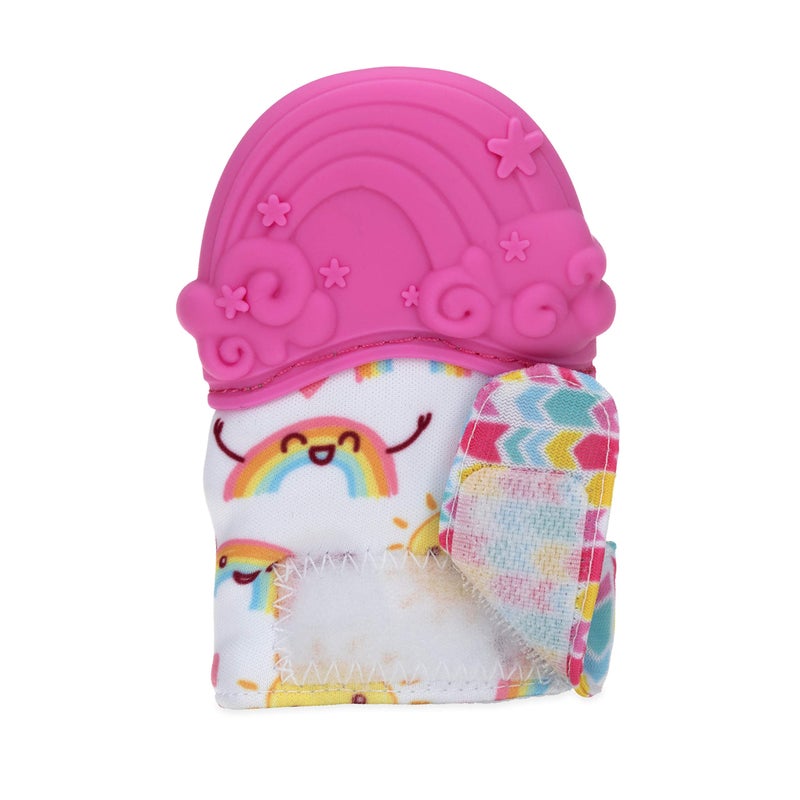 Nuby Happy Hands Silicone Teething Mitten: 3M+, Rainbow, Pink (80725) - Image 3