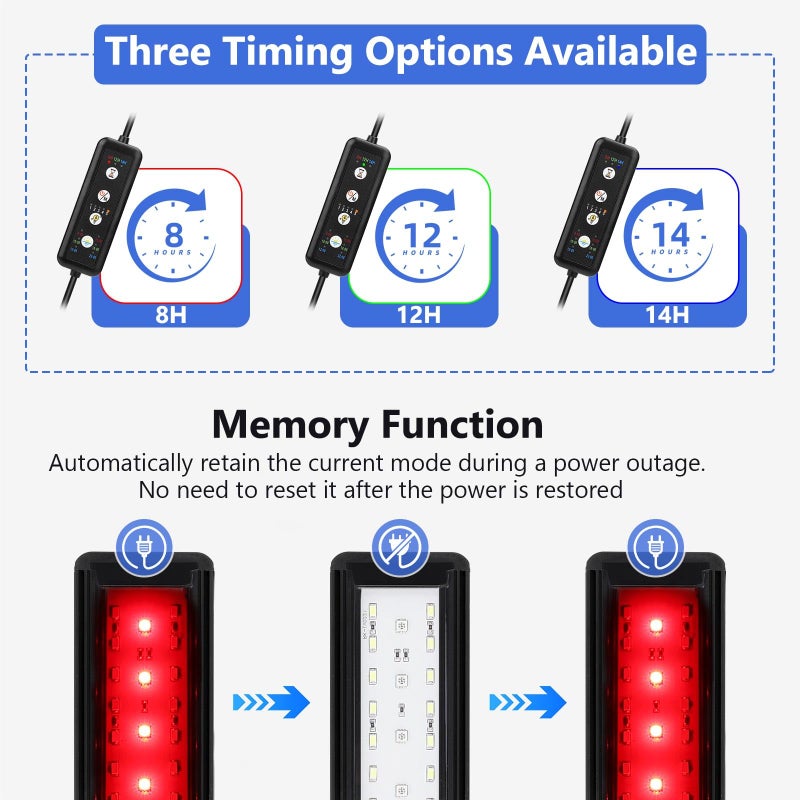 fishkeeper Clip On Aquarium LED Light, 24/7 Mode Full Spectrum Fish Tank Light with Timer, Adjustable 8 Color / 5 Brightness Simulate Sunrise-Day-Sunset-Moon for 7.87-12.99 inch Planted Tank 9W - Image 5