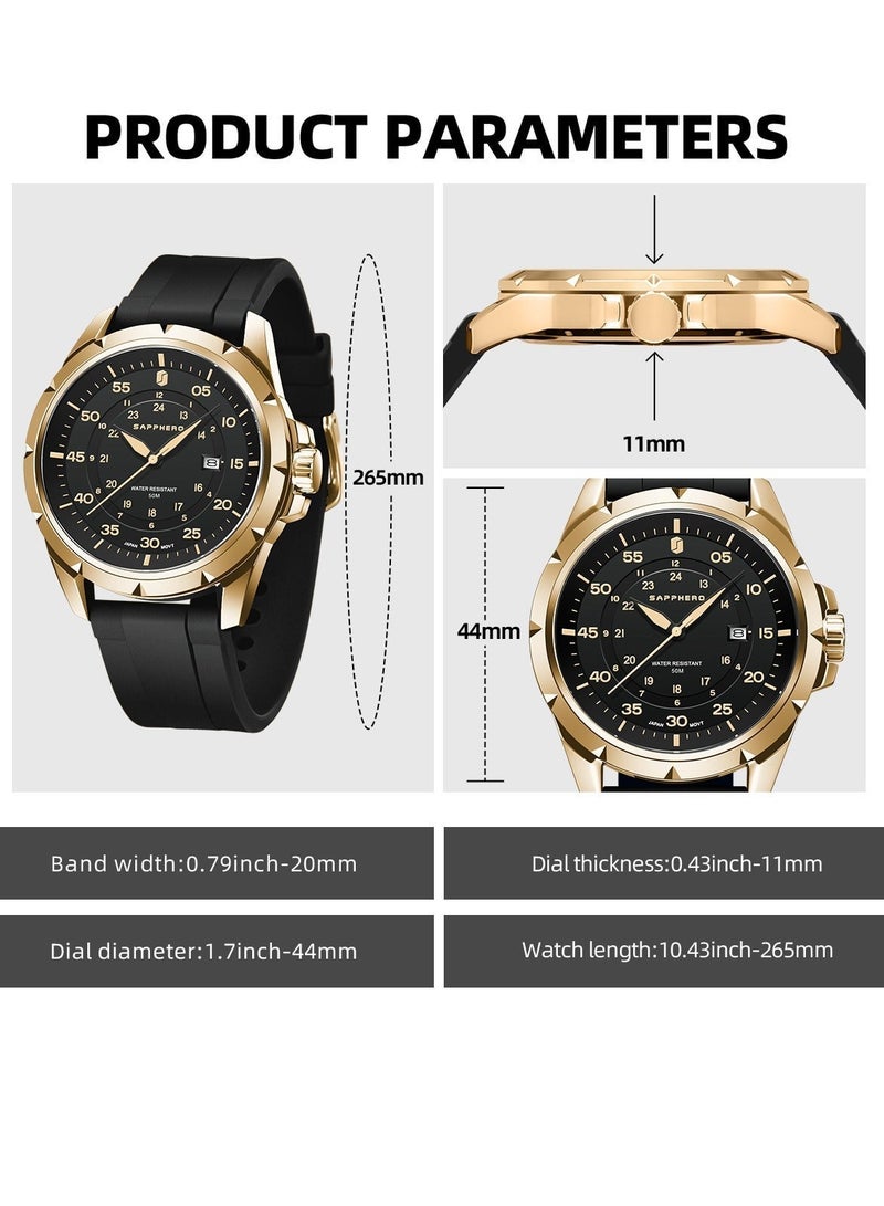 SAPPHERO Men's Silicone Waterproof Watch 5ATM Japanese Quartz Movement Stainless Steel Case Men's Watch Date Design Sport Casual Business Best Gift for Men - Image 4