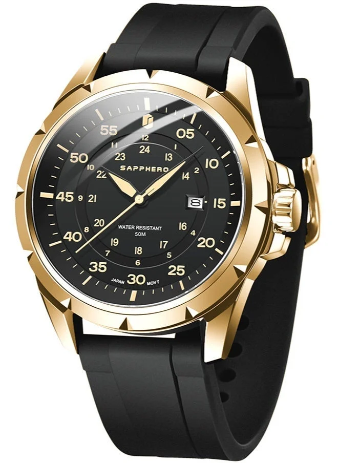 Sapphero SAPPHERO Men's Silicone Waterproof Watch 5ATM Japanese Quartz Movement Stainless Steel Case Men's Watch Date Design Sport Casual Business Best Gift for Men