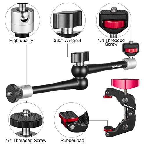 MINIFOCUS 11'' Articulating Friction Magic Arm Super Camera Clamp Mount Cell Phone Holder Action Camera Adapter Kit for DSLR Camera LCD Monitor Vlog Rig Video LED Light Microphone Cage Camcorder Projector - Image 2