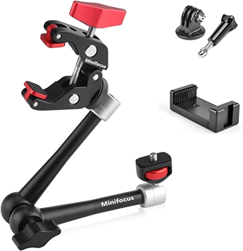 MINIFOCUS 11'' Articulating Friction Magic Arm Super Camera Clamp Mount Cell Phone Holder Action Camera Adapter Kit for DSLR Camera LCD Monitor Vlog Rig Video LED Light Microphone Cage Camcorder Projector - Image 1