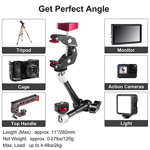 MINIFOCUS 11'' Articulating Friction Magic Arm Super Camera Clamp Mount Cell Phone Holder Action Camera Adapter Kit for DSLR Camera LCD Monitor Vlog Rig Video LED Light Microphone Cage Camcorder Projector - Image 3