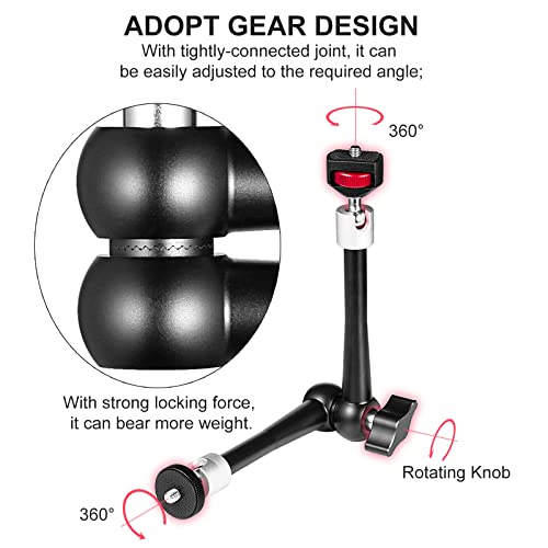 MINIFOCUS 11'' Articulating Friction Magic Arm Super Camera Clamp Mount Cell Phone Holder Action Camera Adapter Kit for DSLR Camera LCD Monitor Vlog Rig Video LED Light Microphone Cage Camcorder Projector - Image 5