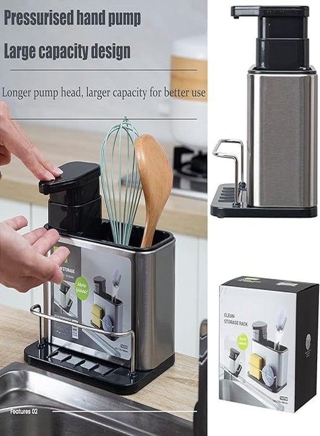 KACHKIT 3 in 1 Kitchen Sink Caddy with Sponge Holder, Dish Soap Dispenser Sink, Stainless Steel Kitchen Sink Organizer with Soap Dispenser, Silver, (PCS-1). - Image 4