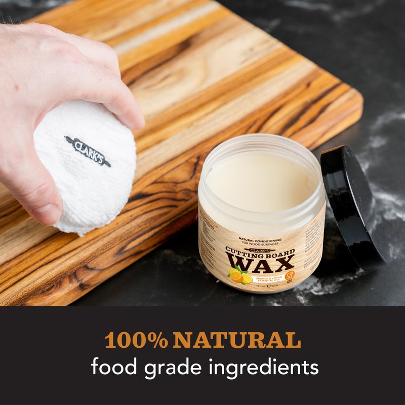 Clark's CLARKâ€™S Cutting Board Oil and Wax Kit â€“ Includes Food Grade Mineral Oil (12oz), Finishing Wax (6oz), Applicator, & Buffing Pad to Clean and Protect Wood, Enriched with Natural Lemon & Orange Extract - Image 3