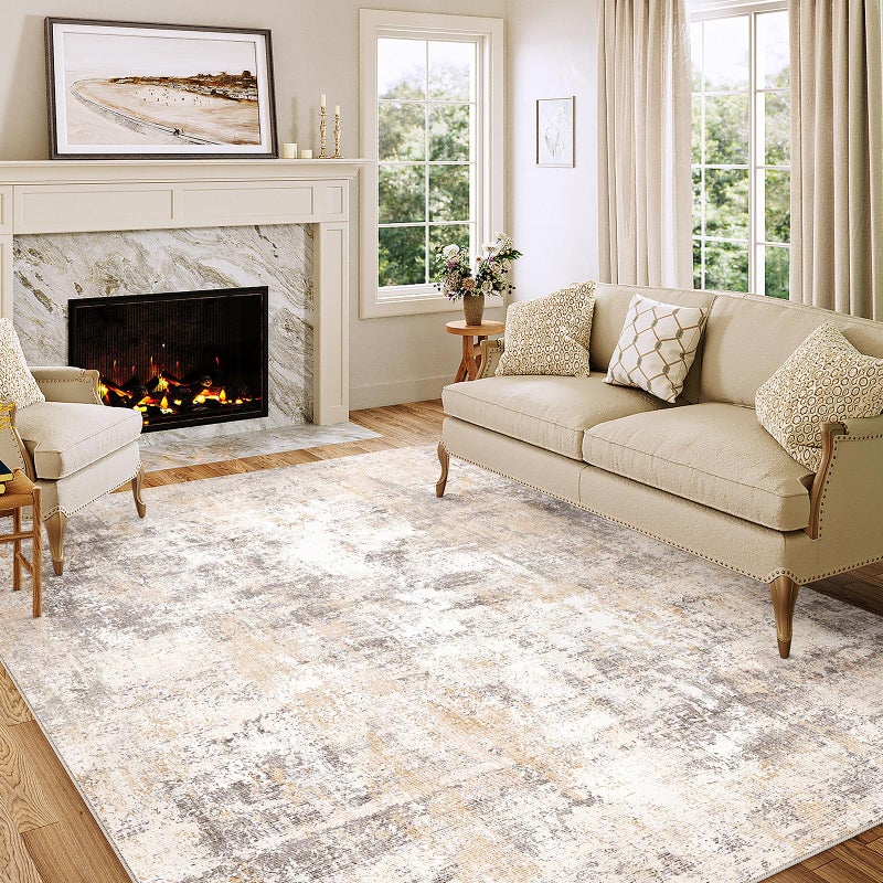 WondRg 5x7 Washable Area Rug Beige Grey Abstract Living Room Bedroom Throw Rug Neutral Modern Non Slip Soft Low Pile Indoor Carpet for Dining Room Office Entryway - Image 4