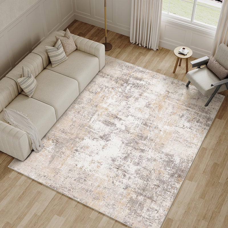WondRg 5x7 Washable Area Rug Beige Grey Abstract Living Room Bedroom Throw Rug Neutral Modern Non Slip Soft Low Pile Indoor Carpet for Dining Room Office Entryway - Image 5