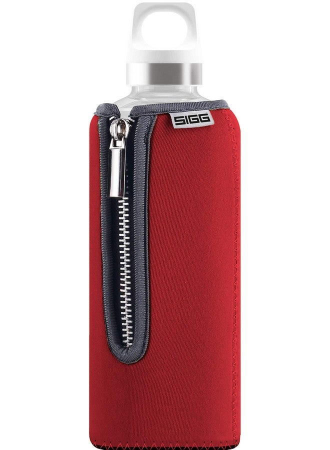Sigg Glass Water Bottle Stella Red With Neoprene Pouch Leakproof Dishwasher Safe Bpa Free Recycled Glass 17 Oz - Image 1