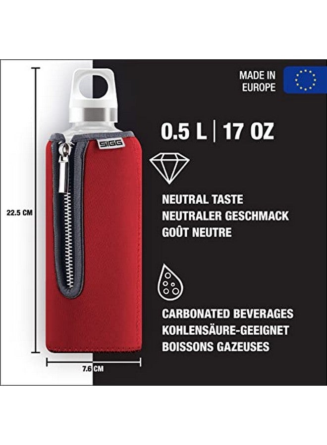 Sigg Glass Water Bottle Stella Red With Neoprene Pouch Leakproof Dishwasher Safe Bpa Free Recycled Glass 17 Oz - Image 2