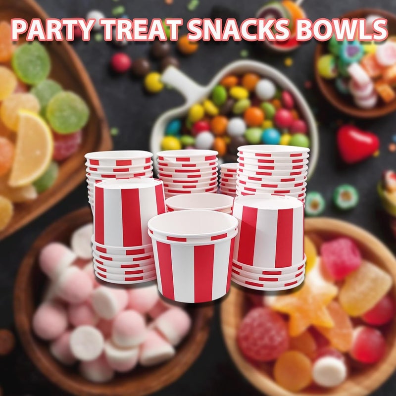EaciTown 50 Pcs Red White Striped Ice Cream Cups Disposable Paper Snack Bowls 9oz Circus Carnival Paper Dessert Containers For Hot Or Cold Soup Yogurt Christmas Food Containers - Image 4