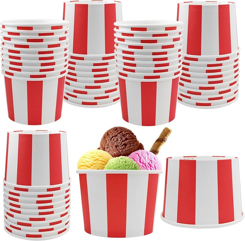 EaciTown 50 Pcs Red White Striped Ice Cream Cups Disposable Paper Snack Bowls 9oz Circus Carnival Paper Dessert Containers For Hot Or Cold Soup Yogurt Christmas Food Containers - Image 1