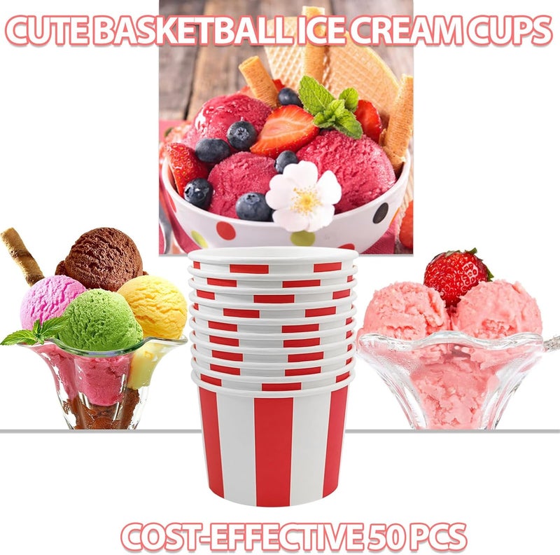 EaciTown 50 Pcs Red White Striped Ice Cream Cups Disposable Paper Snack Bowls 9oz Circus Carnival Paper Dessert Containers For Hot Or Cold Soup Yogurt Christmas Food Containers - Image 3