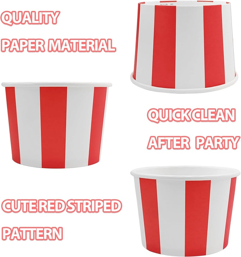 EaciTown 50 Pcs Red White Striped Ice Cream Cups Disposable Paper Snack Bowls 9oz Circus Carnival Paper Dessert Containers For Hot Or Cold Soup Yogurt Christmas Food Containers - Image 2