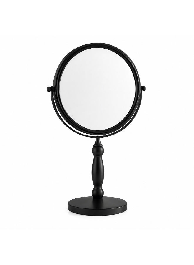 Double-sided round makeup mirror with a magnifying and a normal face, luxurious design - 360° rotation - (matte black color) for desktop beauty purposes. - Image 1