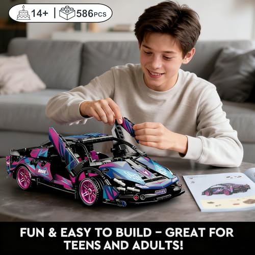 IBLOTIME مجموعة بناء سيارة سباق IBLOTIME Speed Champions بتصميم TechnicStyle مقياس 118 نموذج سيارة سوبركار مستوحاة من لامبورغيني 586 قطعة مجموعة سيارة سباق قابلة للسحب ممتعة للبناء في عيد الميلاد - Image 5
