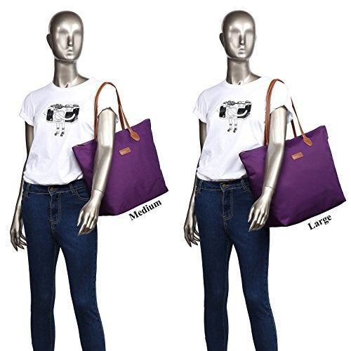 NNEE Water Resistant Light Weight Nylon Tote Bag Handbag - Medium Size, Purple - Image 5