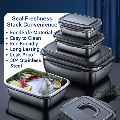 Femora Lunch Box High Steel Rectangle Heavy Duty Airtight Leakproof Unbreakable Storage Container with Lock Lid Lunch Box for Office-College-School, Lunch Box - 550 ml/gm, Set of 2 - Image 5