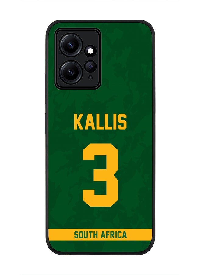 Stylizedd Cover for Redmi Note 12 4G, Rugged Black Slim fit Soft Flexible Thin Protective Phone Cases - Player Name - Jacques Kallis, Jersey Number- 3 - Image 1